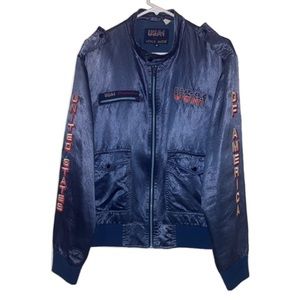 vintage rare 1984 olympic los angeles game dark blue bomber zipup silk jacket